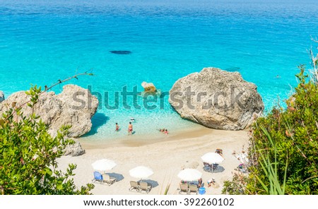 Kavalikefta Beach, Lefkada Island, Greece. Beautiful turquoise water of Kavalikefta Beach on the island of Lefkada in Greece
