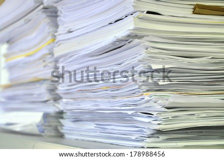 Close Up Stack Of Papers, Books And File ~ Soft Focus
