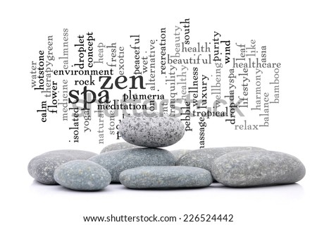 Zen And Spa Stone Blended With Background Of Word Cloud Related Words To Zen And Spa.
