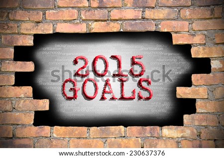 Business Concept - Hole At The Brick Wall And Found Caption 2015 Goals Inside The Wall