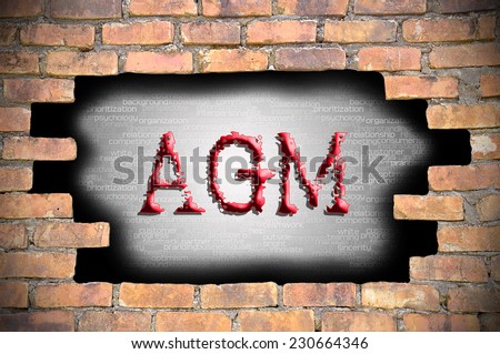Business Concept - Hole At The Brick Wall And Found Caption AGM Inside The Wall.