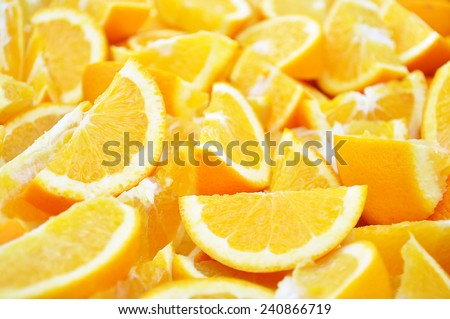 Selective focus of fresh oranges cut
