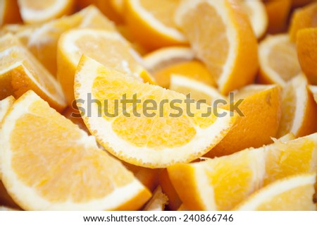 Selective focus of fresh oranges cut
