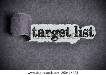 target list word under torn black sugar paper