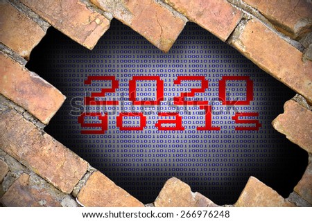 The 2020 goals word reveal behind the brick wall with data security background