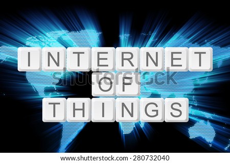internet of  things  keyboard button with world background.