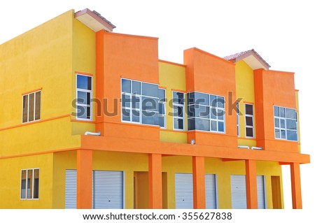 New modern built 2 storey shophouse  ready for rent isolated on white.