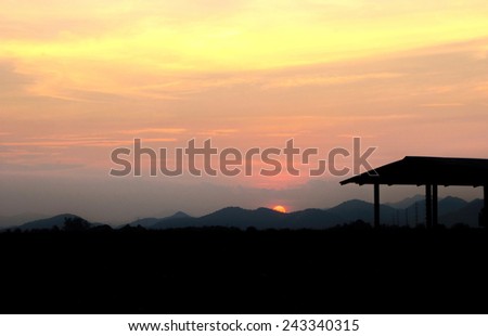 Cabin in silhouette,Hua Hin landscape Thailand.