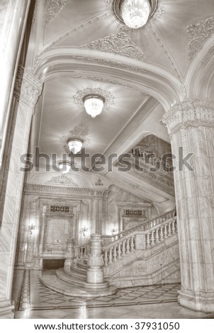 Inside the building of Parliament Palace in Bucharest Romania