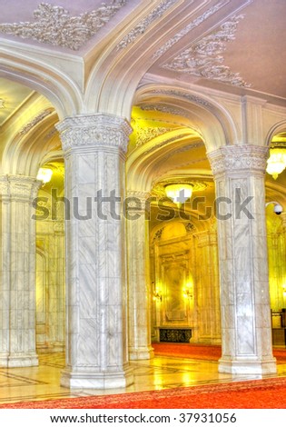 Inside the building of Parliament Palace in Bucharest Romania