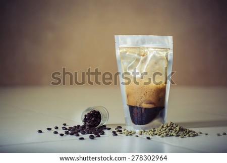 Coffee beans and liquid