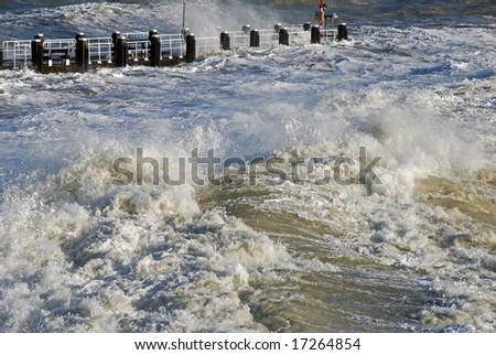 Wild water and strong currents during a storm surge