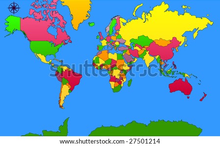 World  Countries on World Map With Countries And Colors Stock Vector 27501214