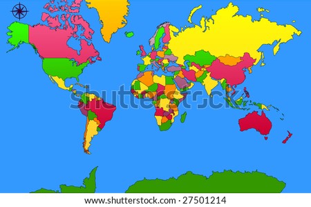 World Countries on World Map With Countries And Colors Stock Vector 27501214