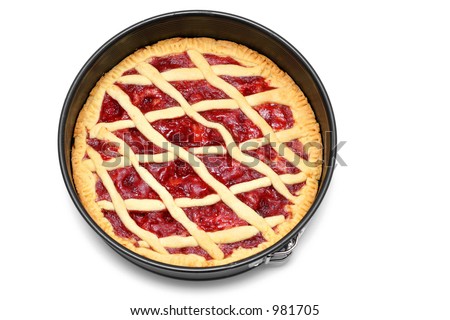 Homemade strawberry pie over white