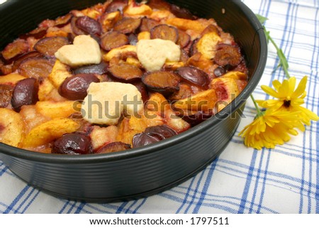Cake with plums and peaches