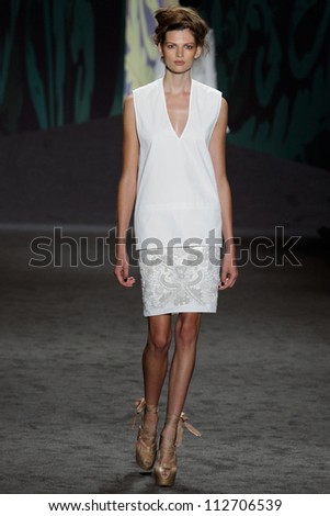 NEW YORK, NY - SEPTEMBER 11: A model walks the runway at the Vera Wang Spring Summer 2013 fashion show during Mercedes-Benz Fashion Week in Lincoln Center on September 11, 2012 in New York City, USA