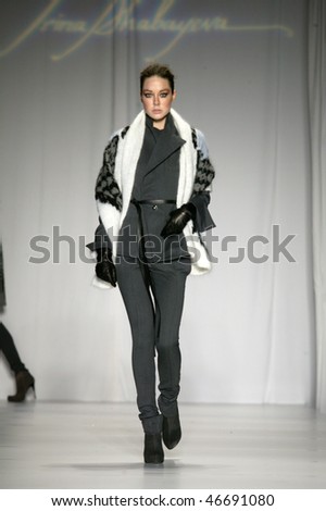 NEW YORK - FEBRUARY 13: Model walks the runway at the Irina Shabayeva, winner of Project Runway 6,  Collection for Fall/Winter 2010 during Mercedes-Benz Fashion Week on February 13, 2010 in New York