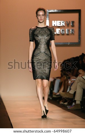 NEW YORK - SEPTEMBER 14: A model walks the runway at the Herve Leger Collection presentation for Spring/Summer 2011 during Mercedes-Benz Fashion Week on September 14, 2010 in New York.