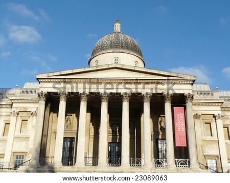 Facade of the National Portrait Gallery on Trafalgar Square in London, England