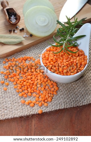 raw red lentils - ingredients for lentil soup