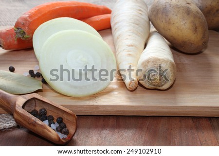 winter vegetables - parsnips, carrots, potatoes, onions