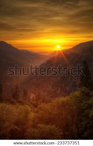 Sunset in the Mountains - The sun sets over the Morton Overlook in the Great Smoky Mountains National Park.