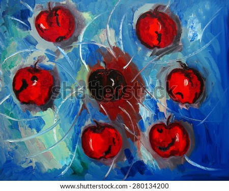 Apples. Seven deadly sins. The despondency, oil painting