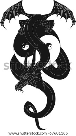 stock vector dragon tribal like Yin and Yang Globe