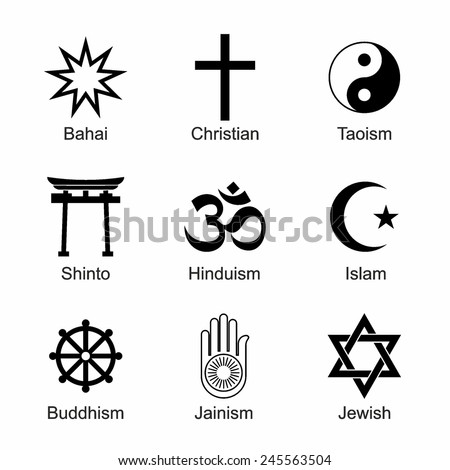 A set of Religious symbols. Black silhouettes isolated on white.