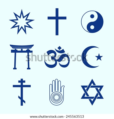 A set of Religious symbols. Blue silhouettes