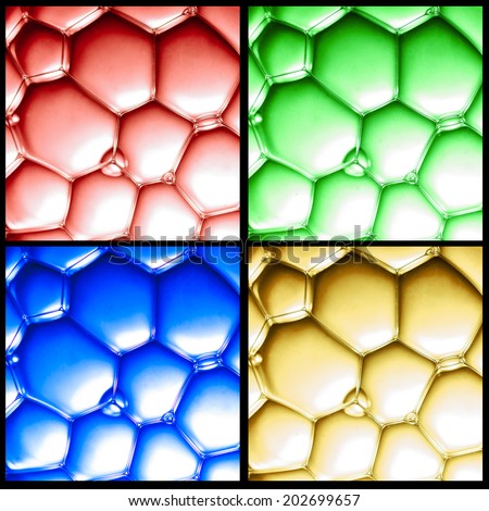 collage of closeup view on color bubbles
