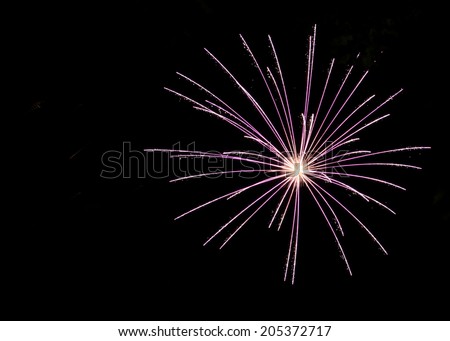 Isolated purple burst of fireworks against black sky background