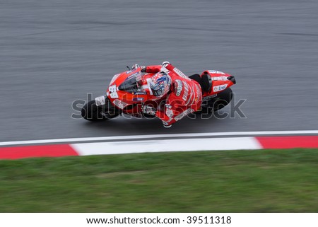 SEPANG, MALAYSIA - OCTOBER 24: American Nicky Hayden of Ducati Marlboro Team at the MotoGP in Shell Advance Malaysian Motorcycle Grand Prix on October 24, 2009 in Sepang, Malaysia.