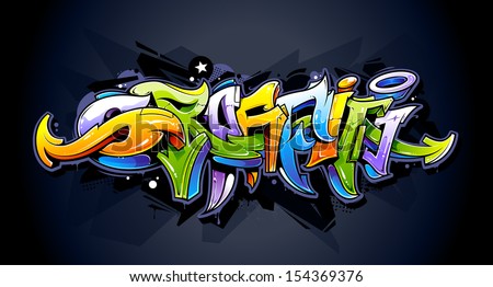 Bright Graffiti Lettering On Dark Background. Wild Style Graffiti Letters. Vector Illustration.