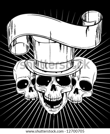stock vector Skulls and ancient banner on black background