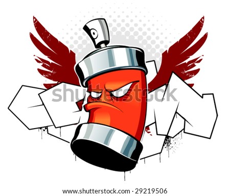 stock vector Cool can with wings on graffiti background