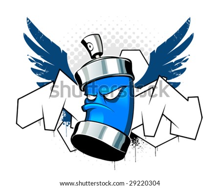 stock vector Cool can with wings on graffiti background