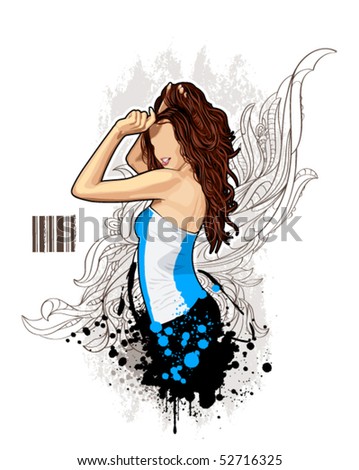 Abstract Vector Illustration Of Sexy Lady. Bizarre Pattern On Dirty