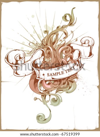 design of ribbon with beautiful pattern Dirty old school hand drawn