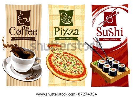Logo Design  Illustrator on Template Designs Of Food Banners  Coffee  Pizza And Sushi  Vector