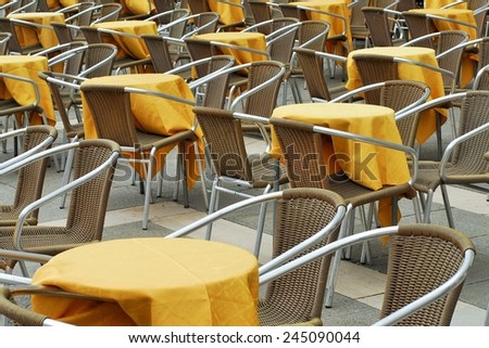 Yellow Table Clothes and Chairs, Piazza St. Marco, Venice, Italy