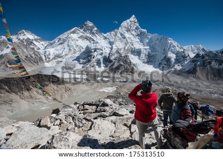 A view of Mt. Everest and Khumbu Glacier from the Kala Patthar summit, Nepal.