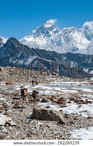 Trekking in Everest region, with a view of Mt.Everest from Renjo Pass, Nepal