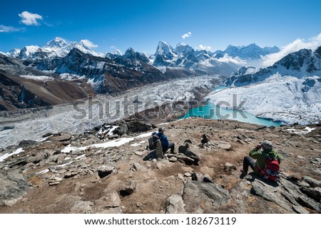 A view of Mt. Everest and himalayas mountain range as seen from Gokyo ri, Everest region, Nepal.