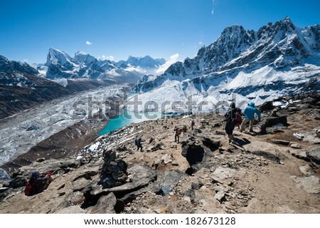 A view of Mt. Everest and himalayas mountain range as seen from Gokyo ri, Everest region, Nepal.