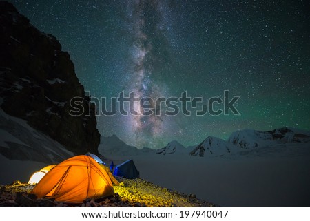 Milky way over Saribung Peak\'s high camp, Nepal