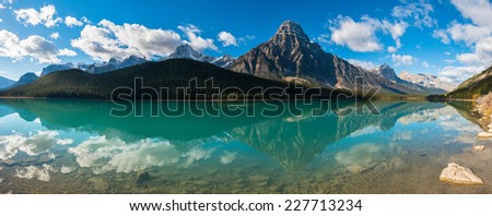 Mount Chephren and Waterfowl Lake seen from the Icefield Parkway, Canada