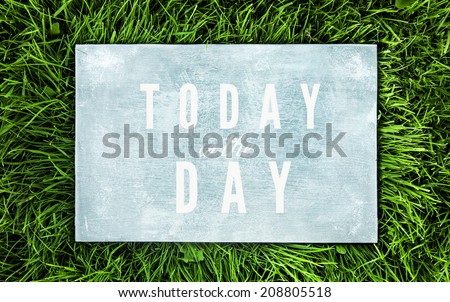 inspirational old grunge  wooden poster - wood sign laying on the grass saying \
