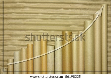 cardboard tubes showing graph with upward trend